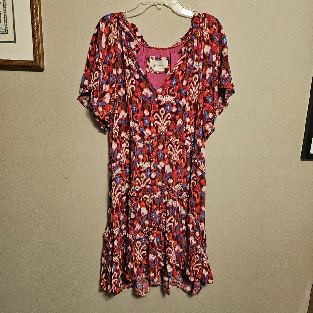 By Anthropologie Robin Floral Ruffle Tiered Mini Dress Pink Medium